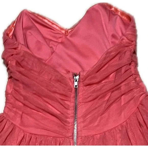 ⭐️Coral Mesh Strapless Ruched Short Mini Dress Lined Zipper Party Tulle Small - Picture 5 of 9